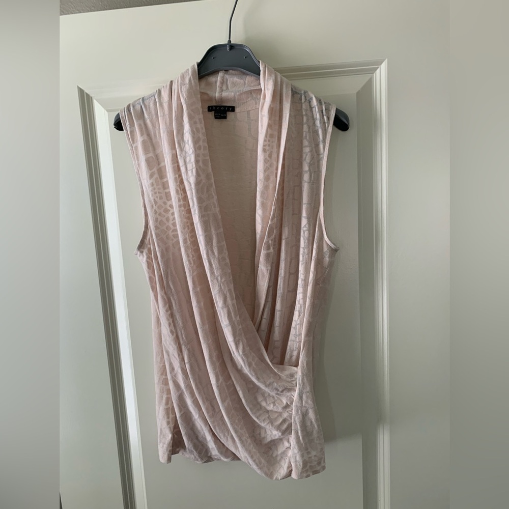 Theory Women's Draped Light Pink Sleeveless Open V Top, Medium